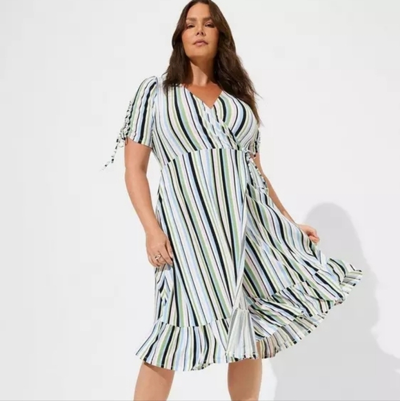 torrid Dresses & Skirts - Torrid Stripe A-line Midi Wrap Dress, Size 3X